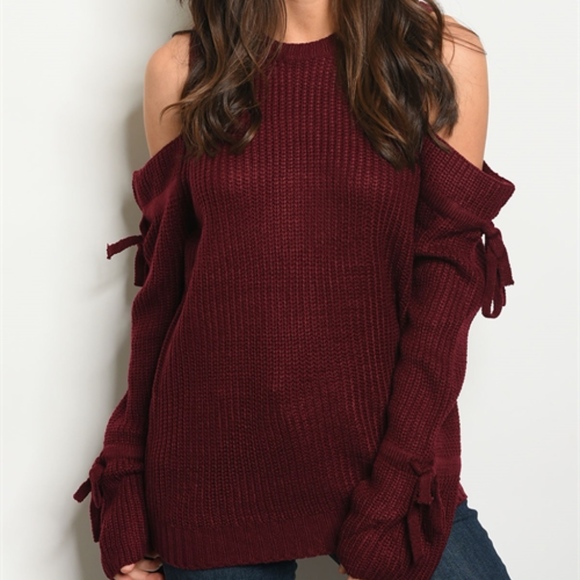 LAST 1! GIRLY & FLIRTY BURGANDY KNIT SWEATER - Picture 2 of 5